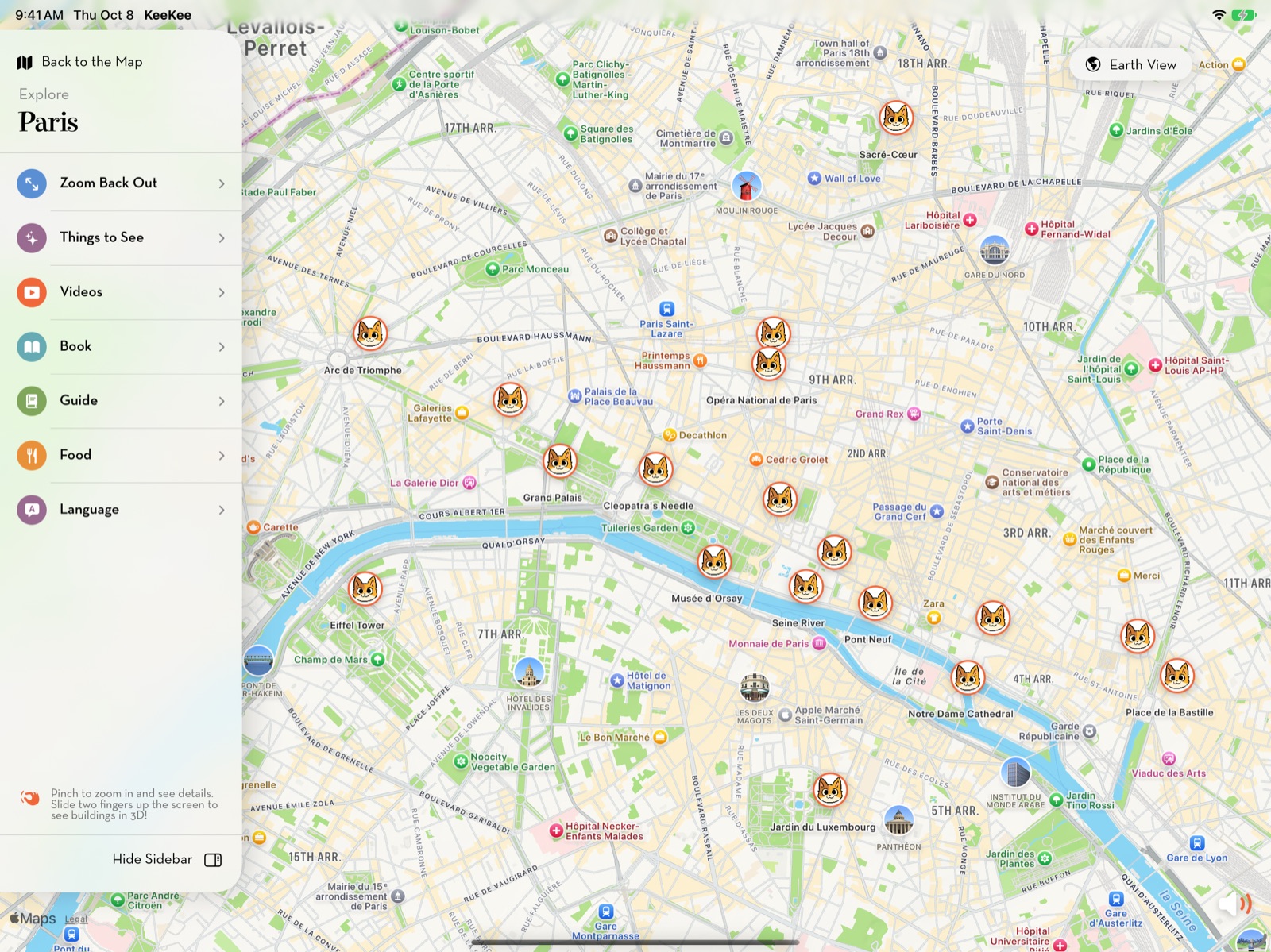 Flying into Paris on the map