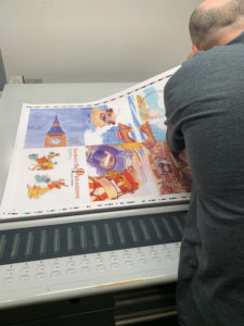Color being examine for printing of KeeKee in London picture book